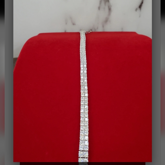 Jewelry | 925 Solid Sterling Silver 2 Row Round 3mm Cz Tennis Bracelet ...